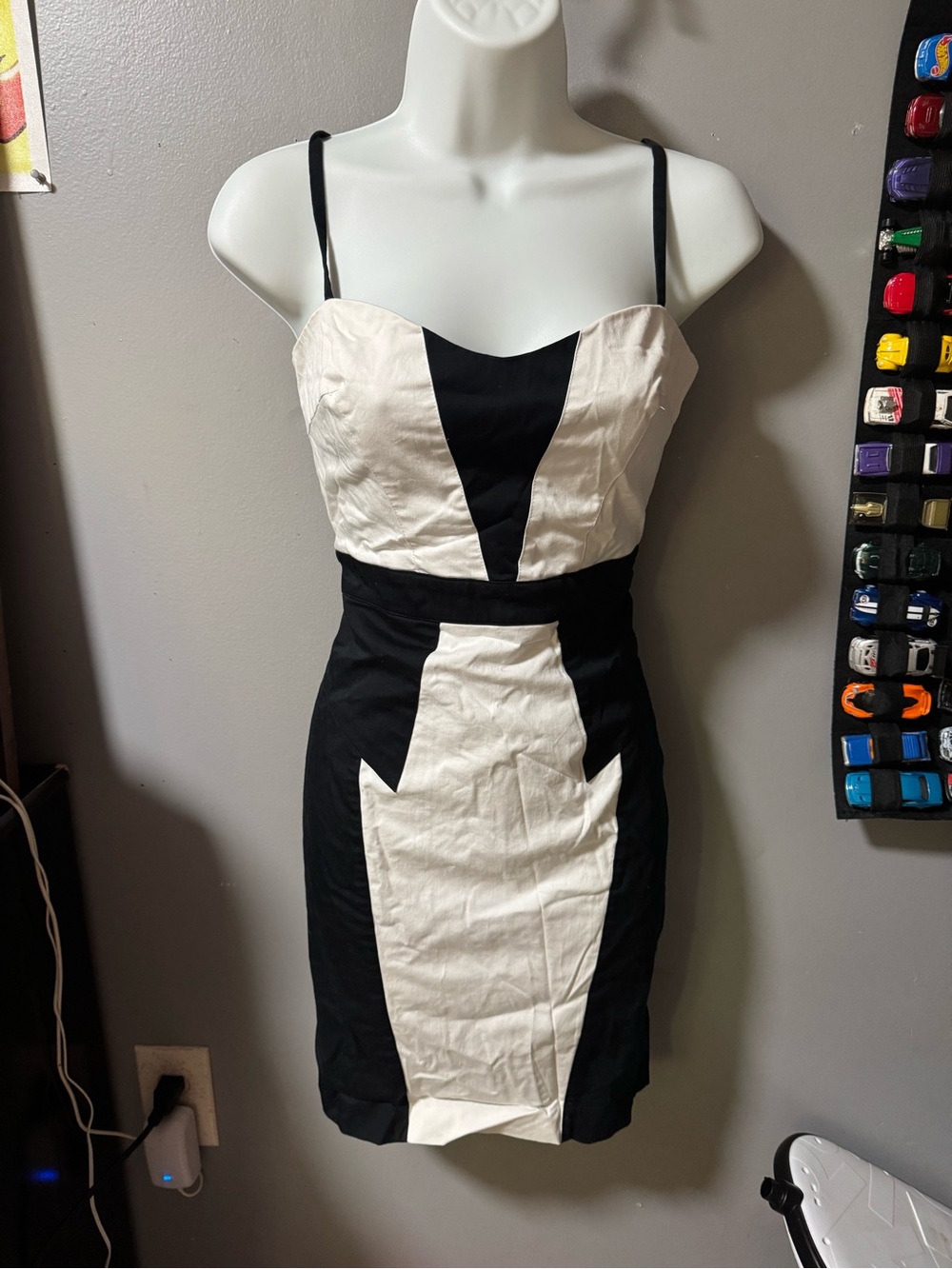 bebe Black and White Strapless Colorblock Mini Dress